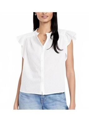 Old Navy White Clip Dot Ruffle Sleeve Button Down Blouse Medium